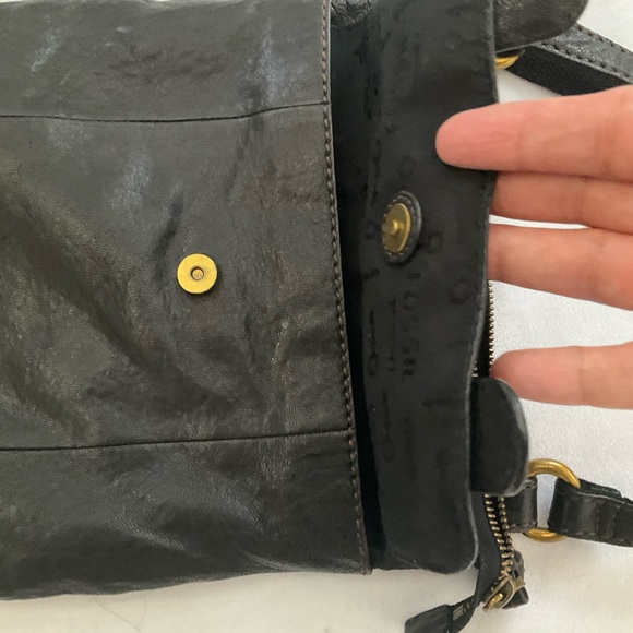 Fossil Black Leather Crossbody with Brass Accent - Picture 6 of 16